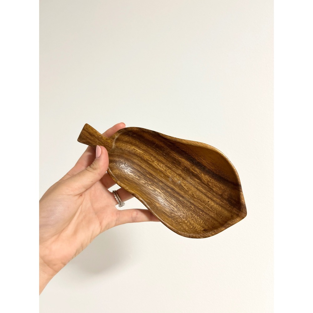 Royal Acacia Handcrafted Wood Leaf Trinket Dish Philippines Catchall Bowl Brown
